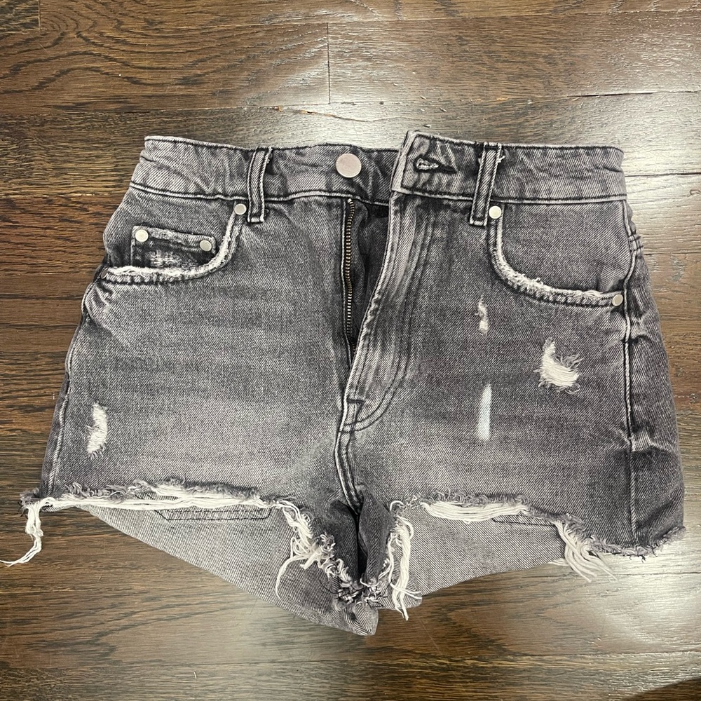 Zara High Waist Distressed Gray Denim Shorts